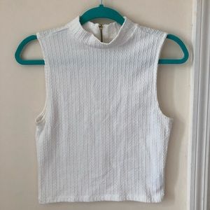 Women’s Forever 21 White Woven Patterned High Neck Tank Top with Gold Zipper
